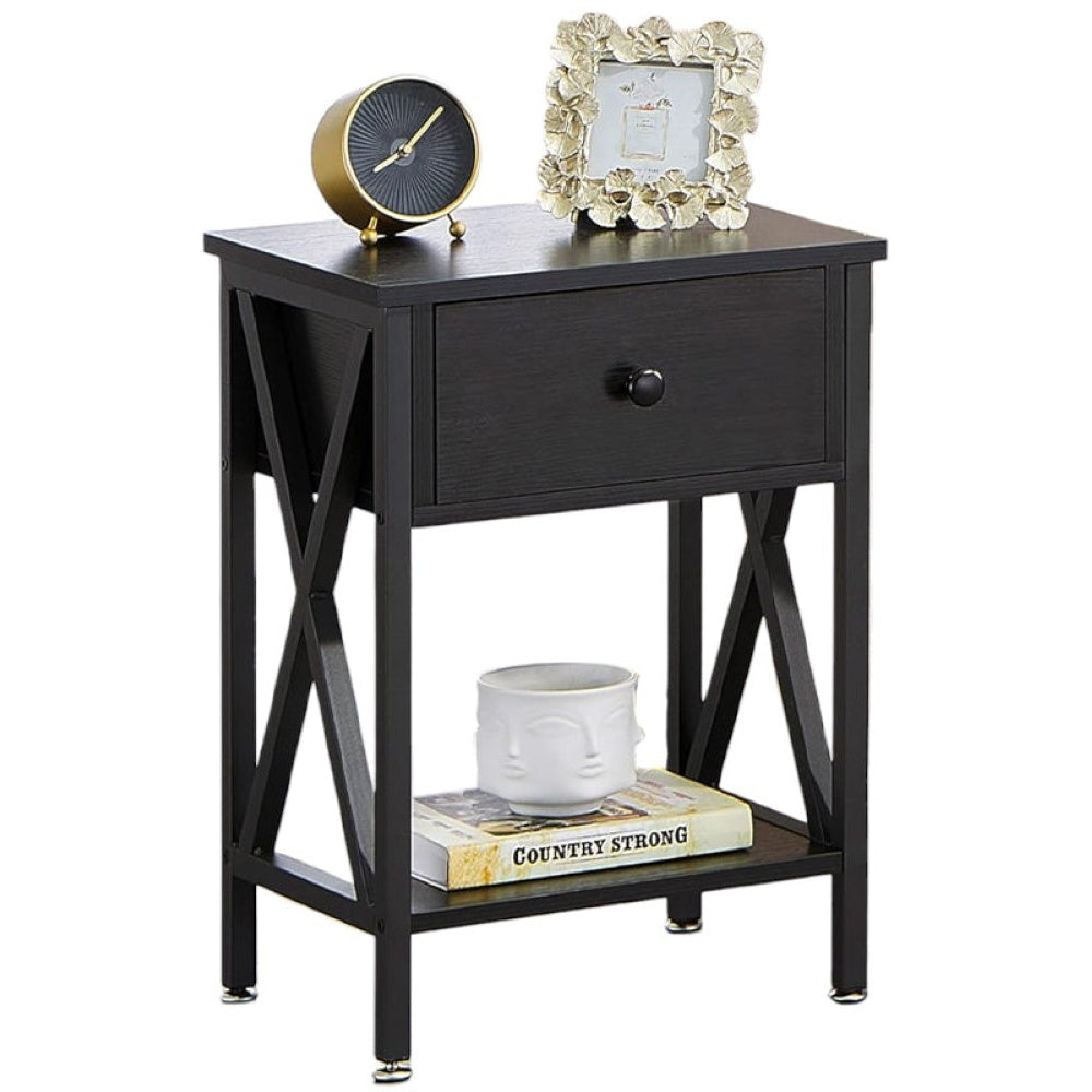Bedside table nightstand with drawer and shelves