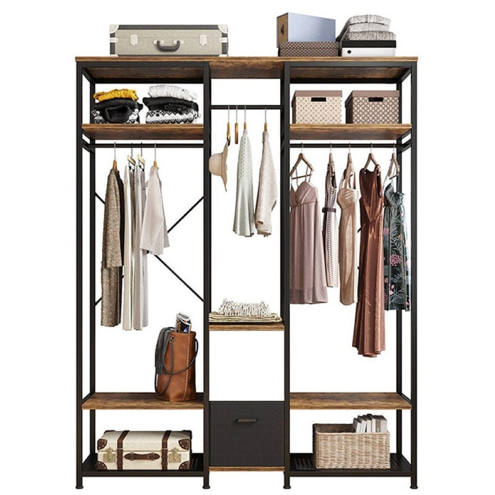 Metal wardrobe clothes rack organiser front view black frame