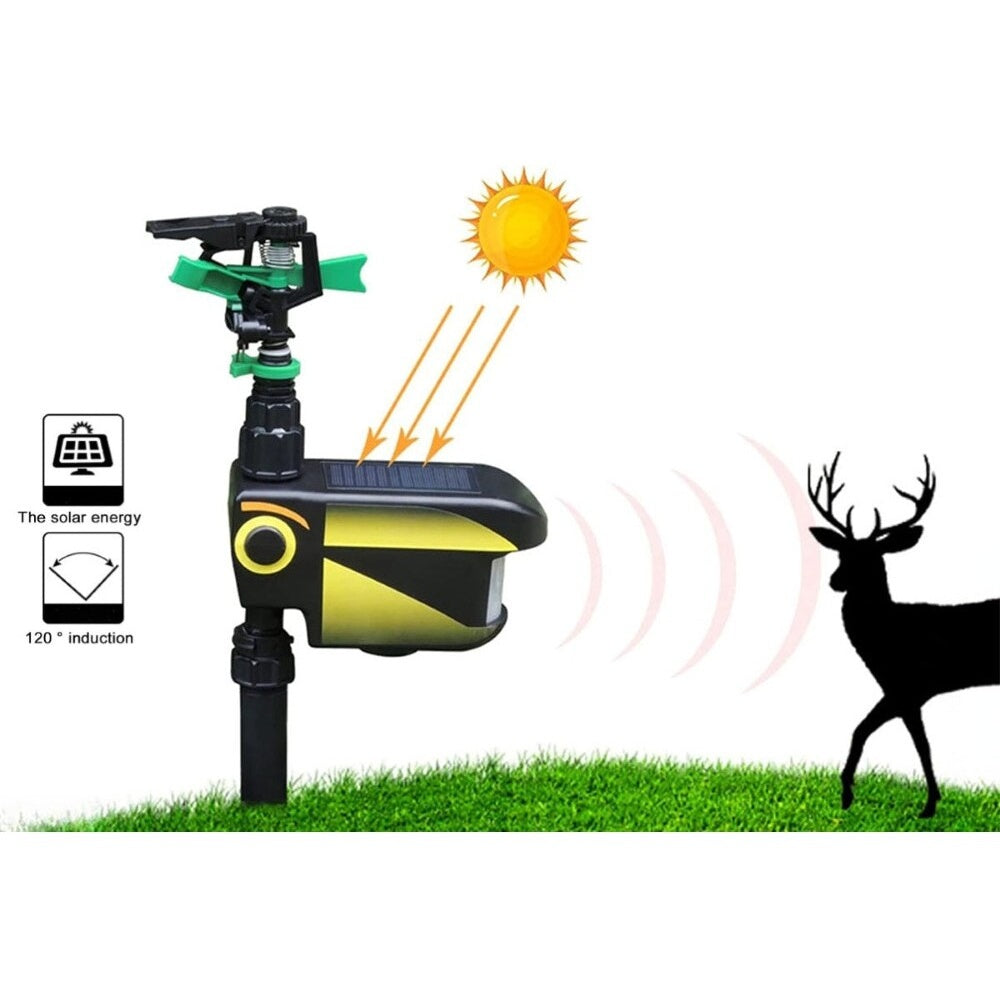 Animal repellent water sprinkler side view showing black ABS body