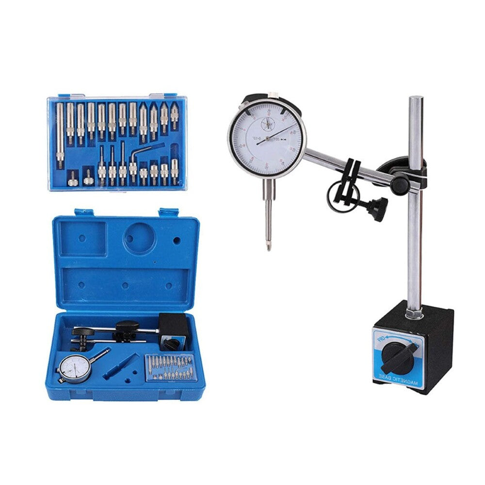 Dial indicator gauge with magnetic base in workshop