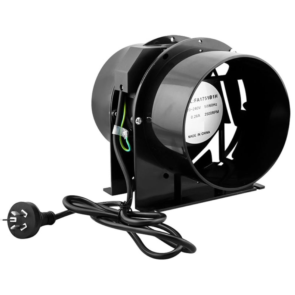 Inline fan duct fan with AU plug attached