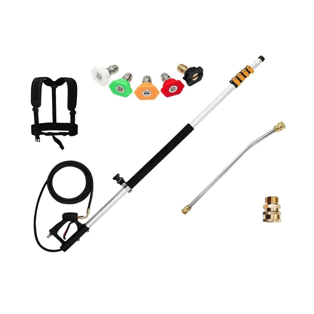 Telescoping pressure washer pole extended to 62m