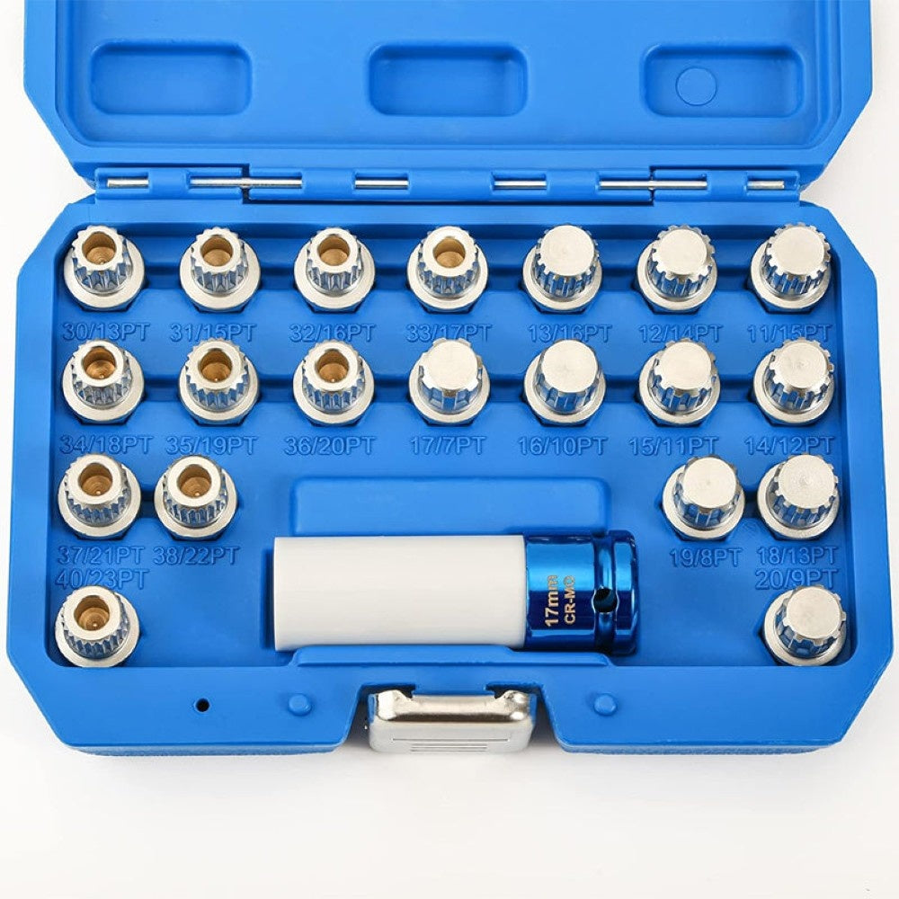 Complete BMW wheel nut socket set with case