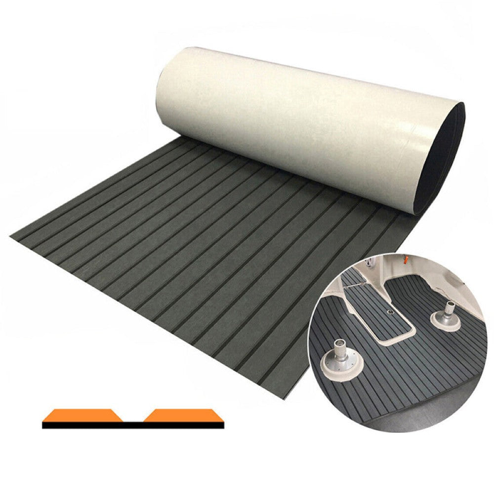 Marine carpet teak boat flooring mat dark grey with black stripes