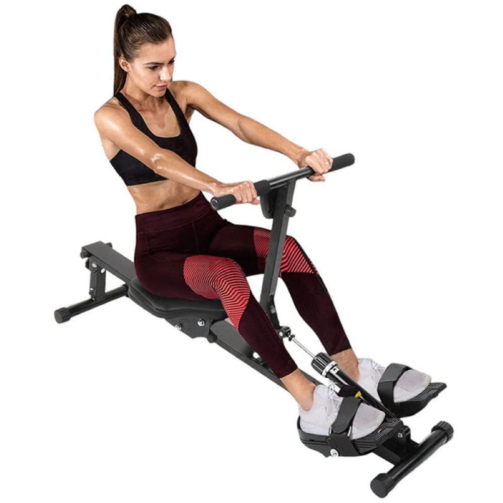 Rowing machine fitness equipment side view steel frame