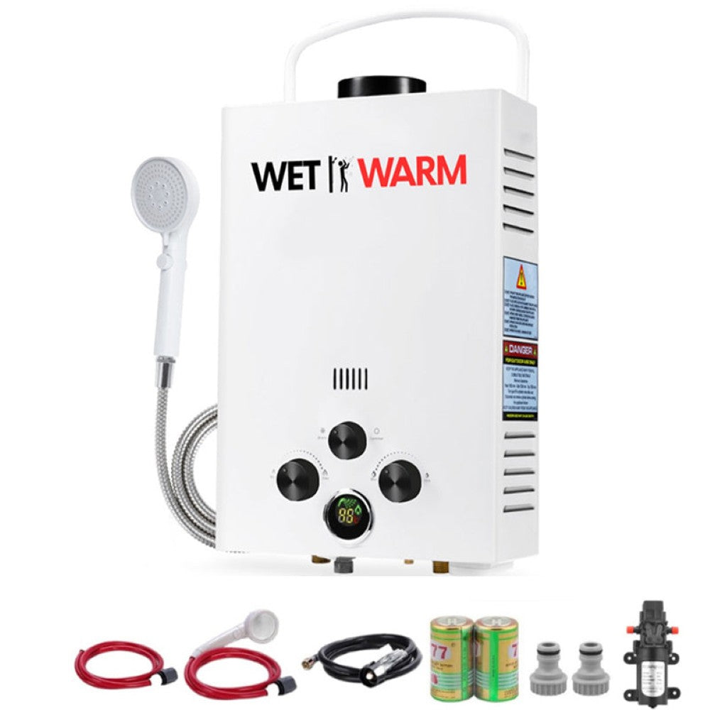 Gas water heater 8L with 12V pump front view