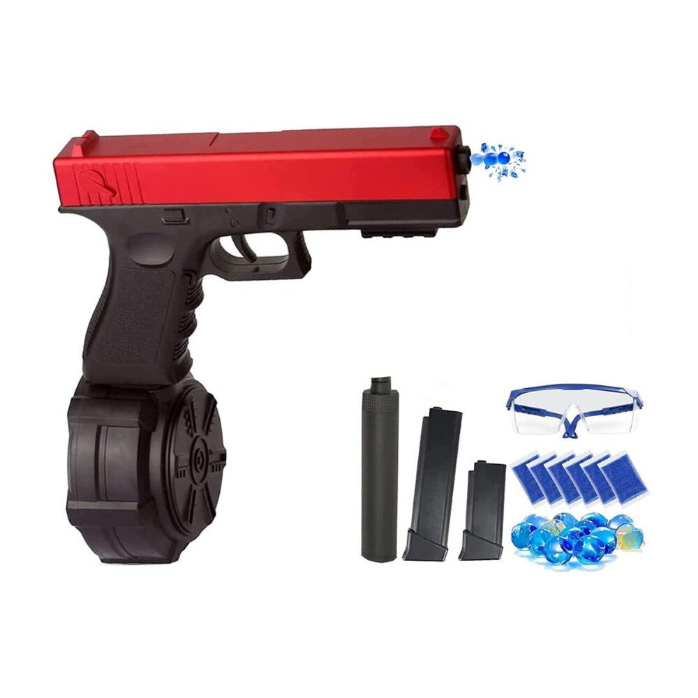 Gel blaster shooting gel balls outdoors