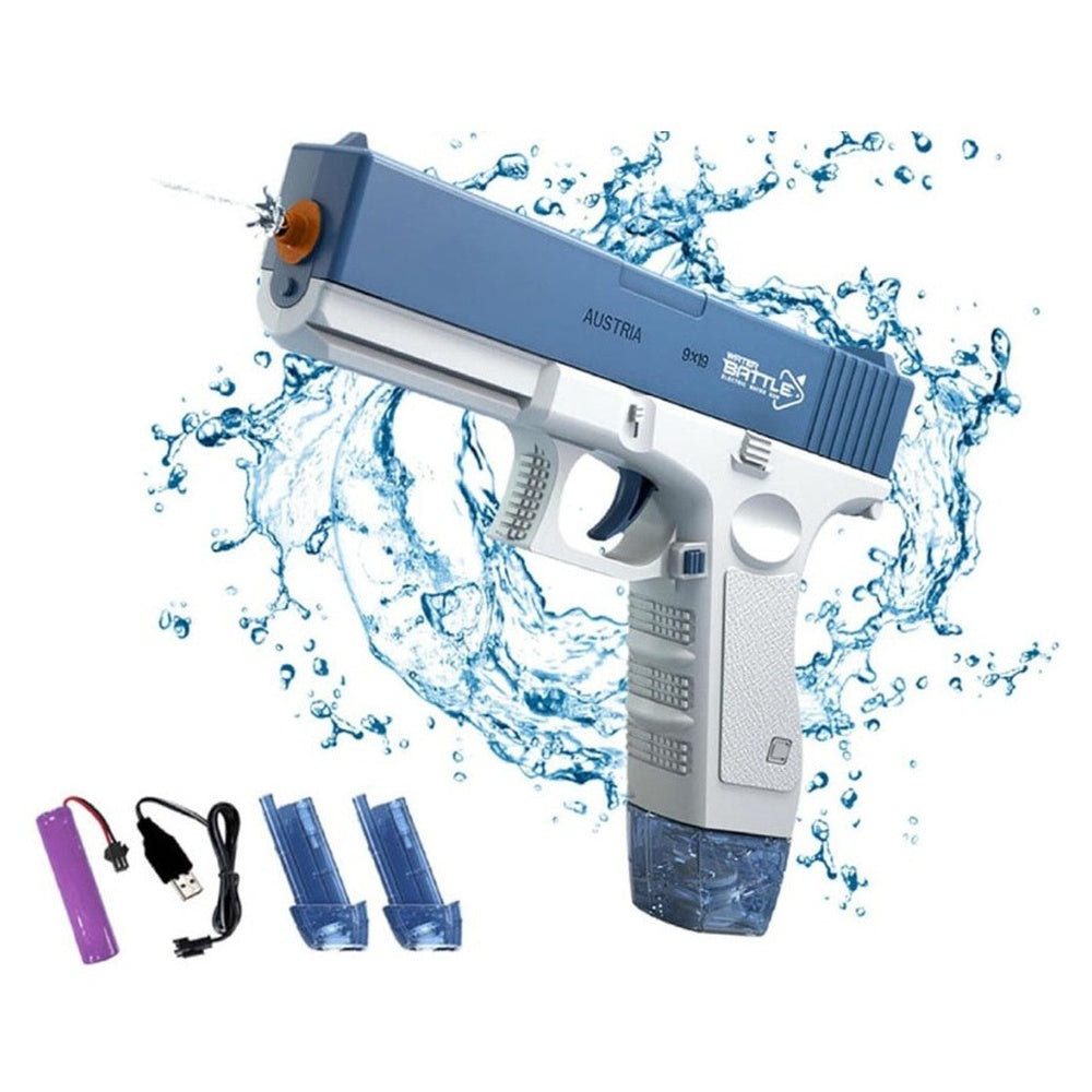 Rechargeable water gun with charging indicator