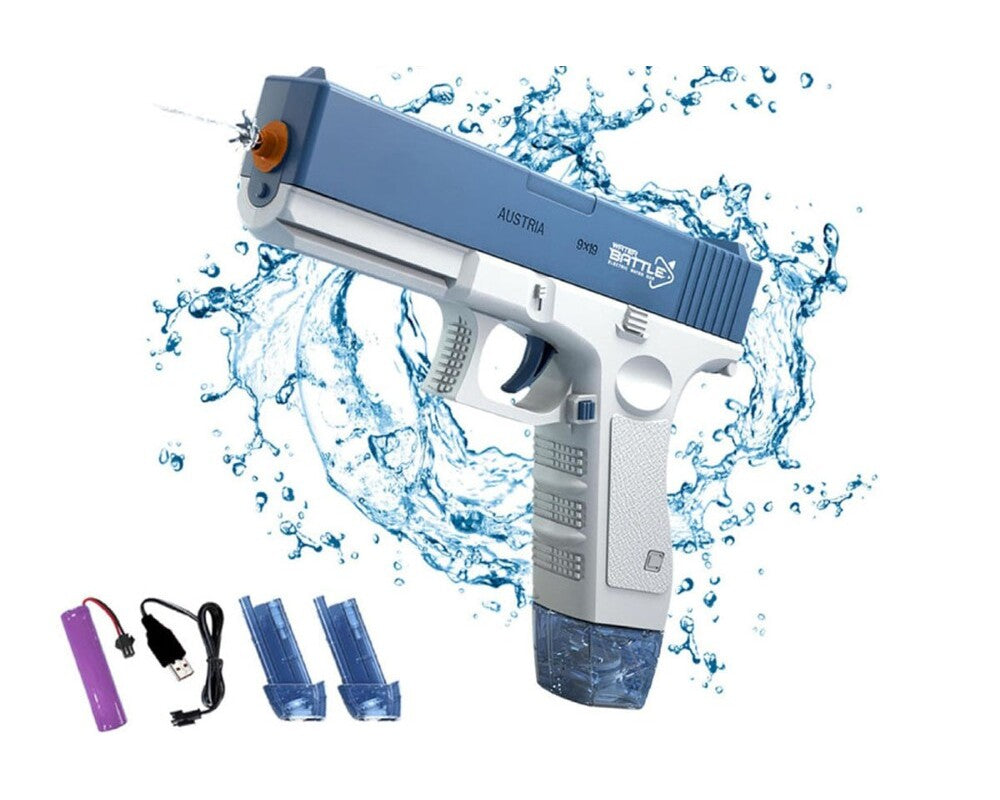 Rechargeable water gun with charging indicator