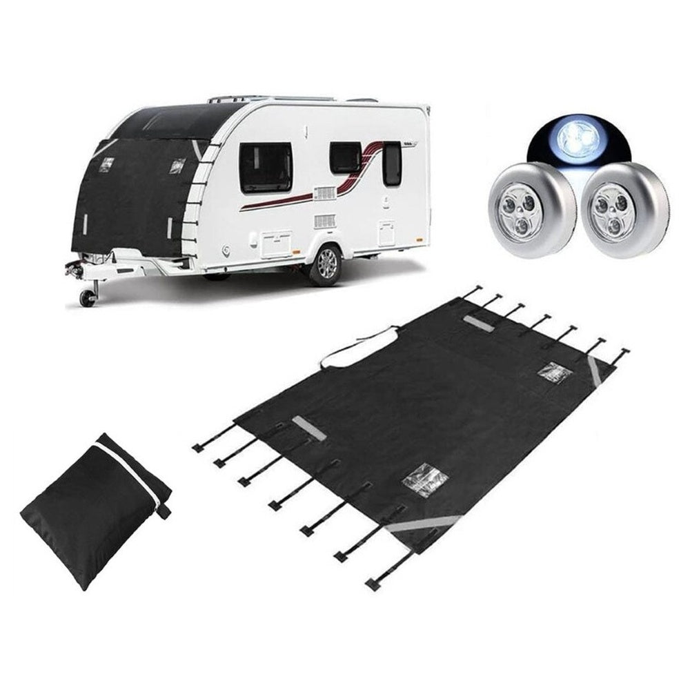 Caravan cover showing breathable Oxford fabric texture