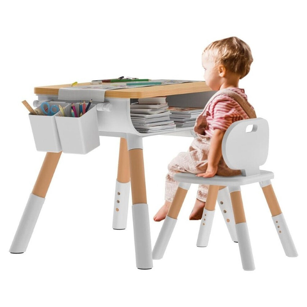 Kids table and chair set with adjustable height in use