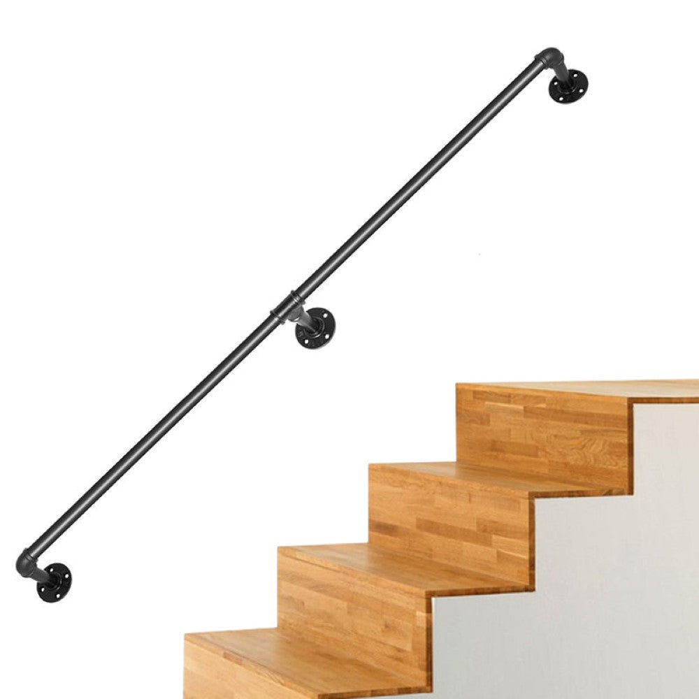 Industrial Pipe Stair Handrail 210CM full length black matte