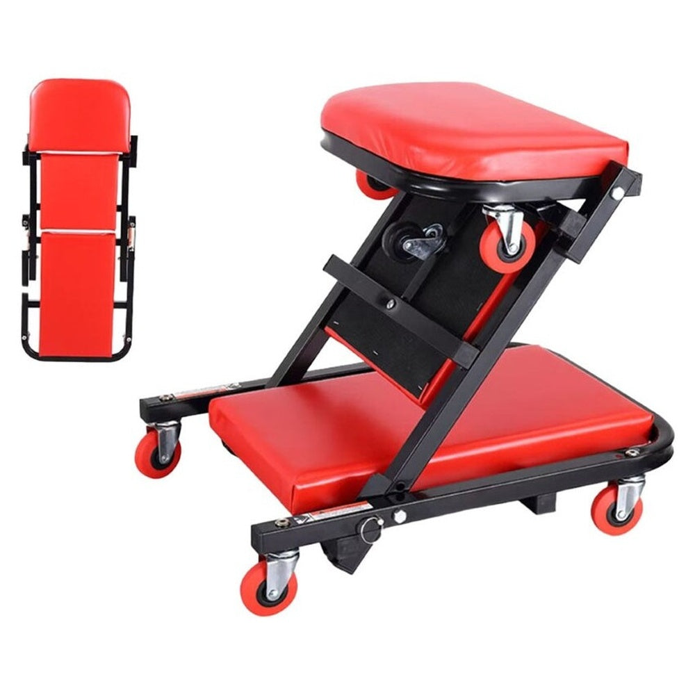 Garage creeper used as seat and creeper board