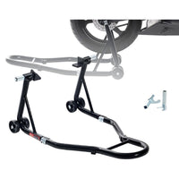 Thumbnail for Motorcycle rear wheel stand side view with U and L fork heads