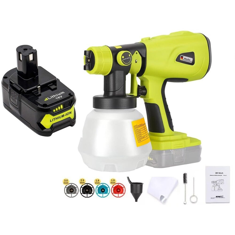 Spray gun held by user painting door frame