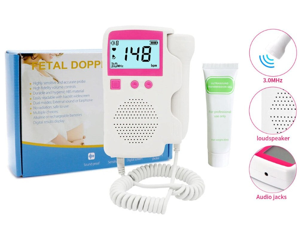 Fetal doppler with battery compartment open