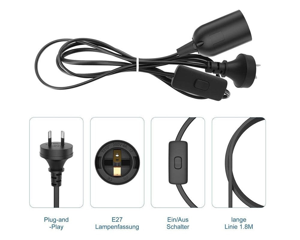 E27 lamp holder with power plug for NZ sockets