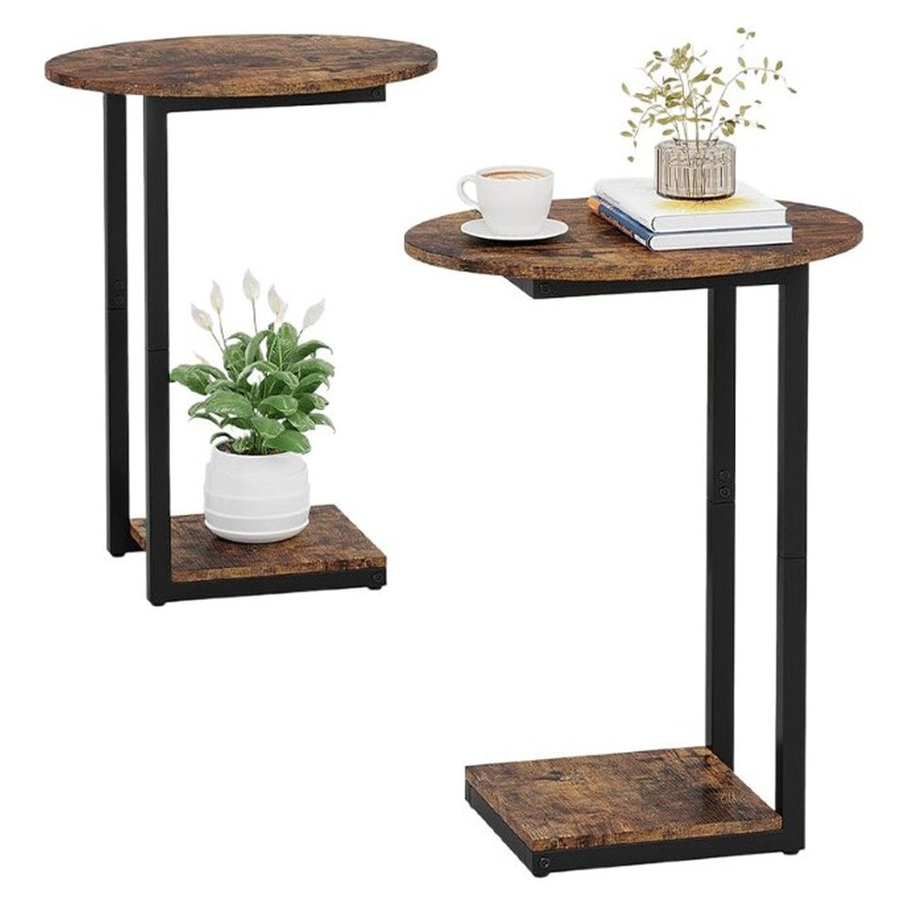 C shaped side coffee table with 2 tiers