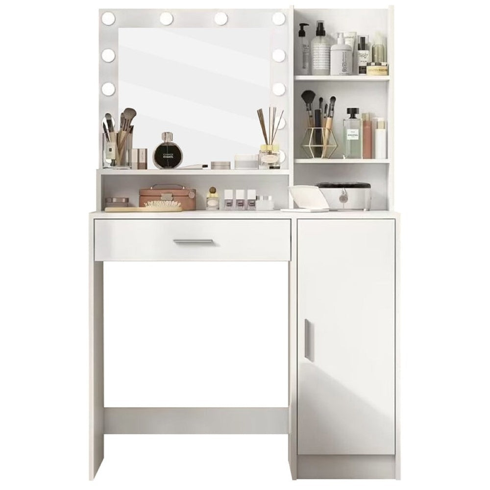 White dressing table with LED light and large mirror