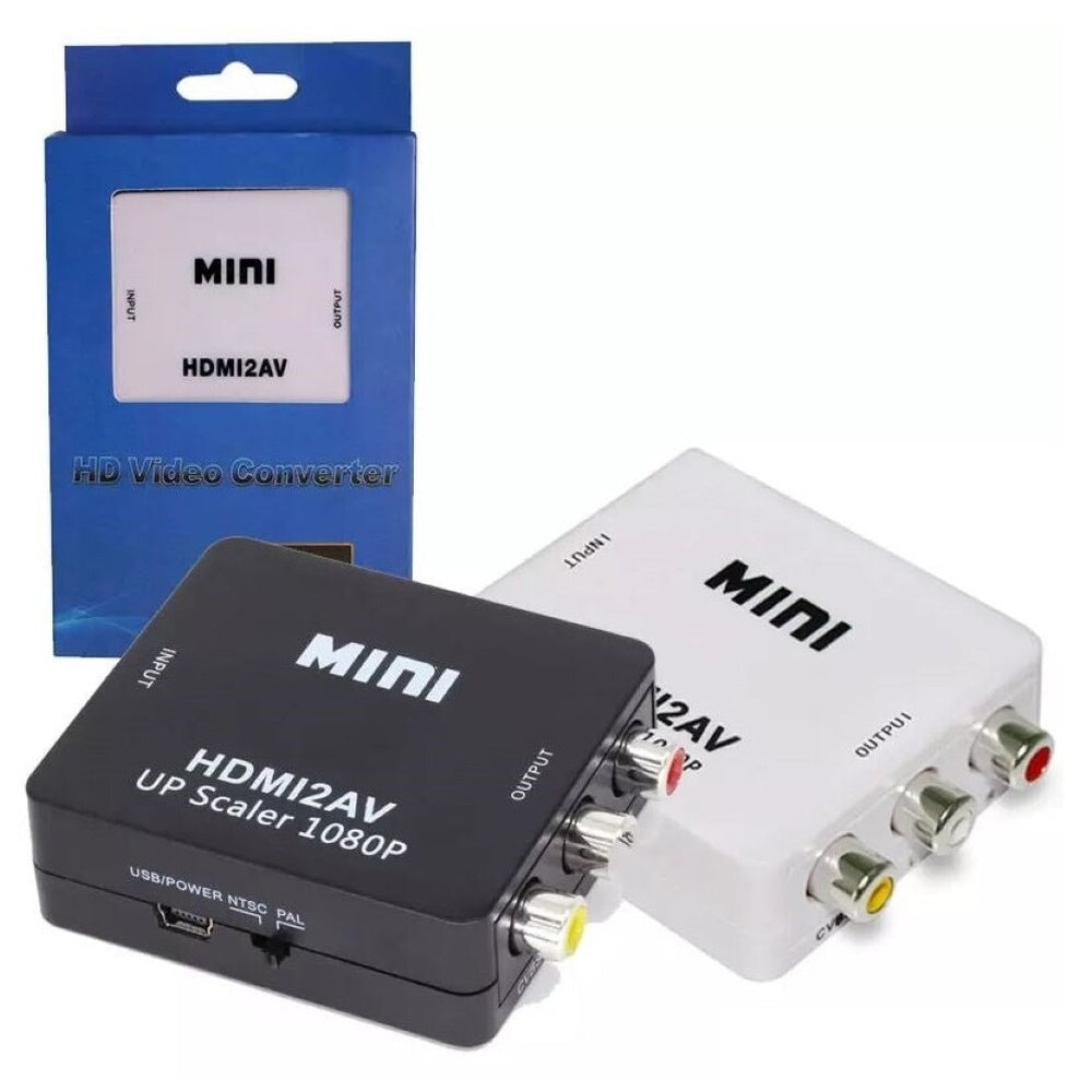 HDMI to RCA converter adapter front view with blue casing