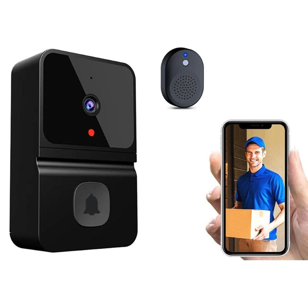 Smart WiFi video doorbell black with wide angle lens