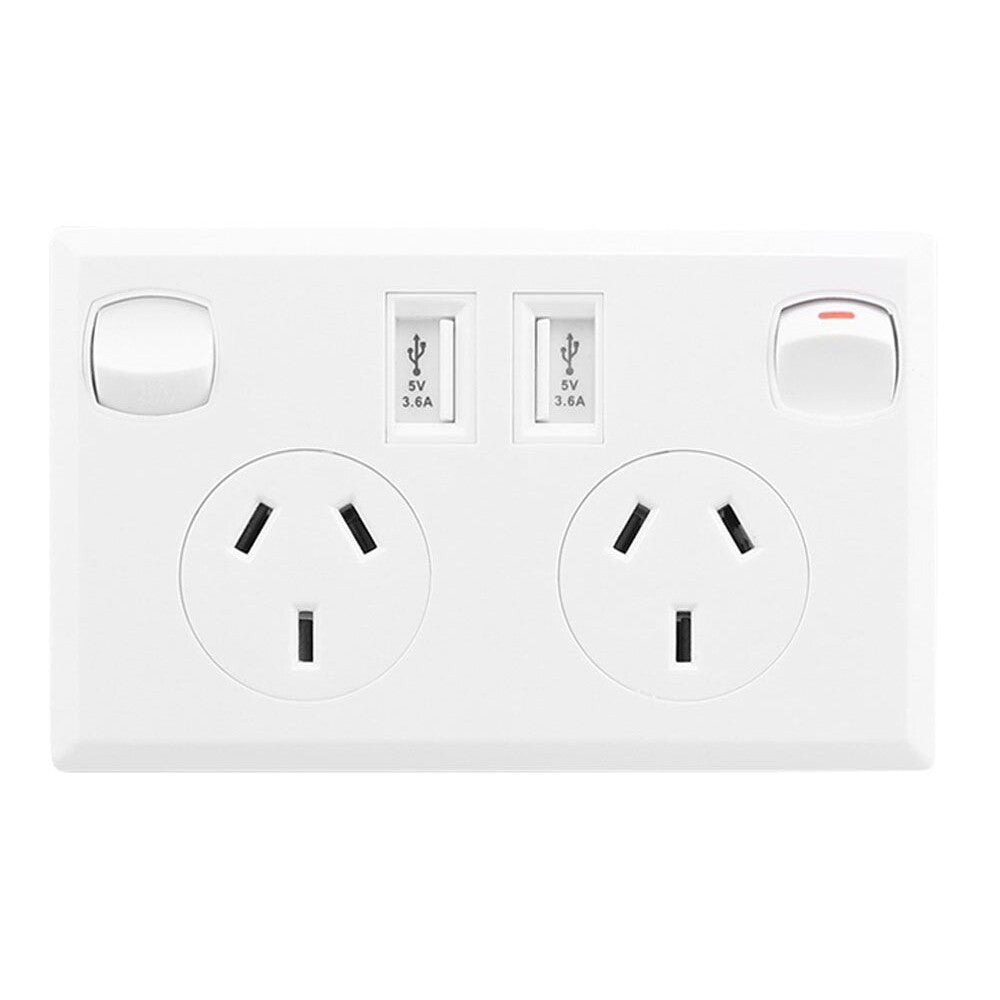 Double Power Point Wall Socket with USB