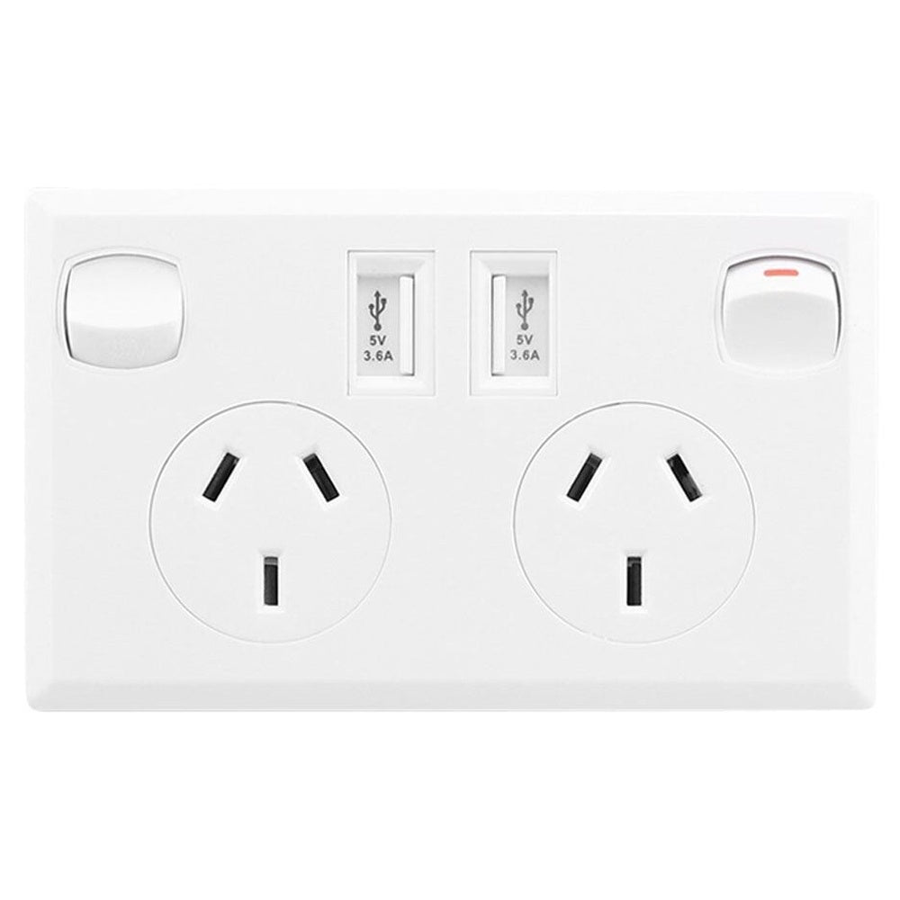 Double Power Point Wall Socket with USB