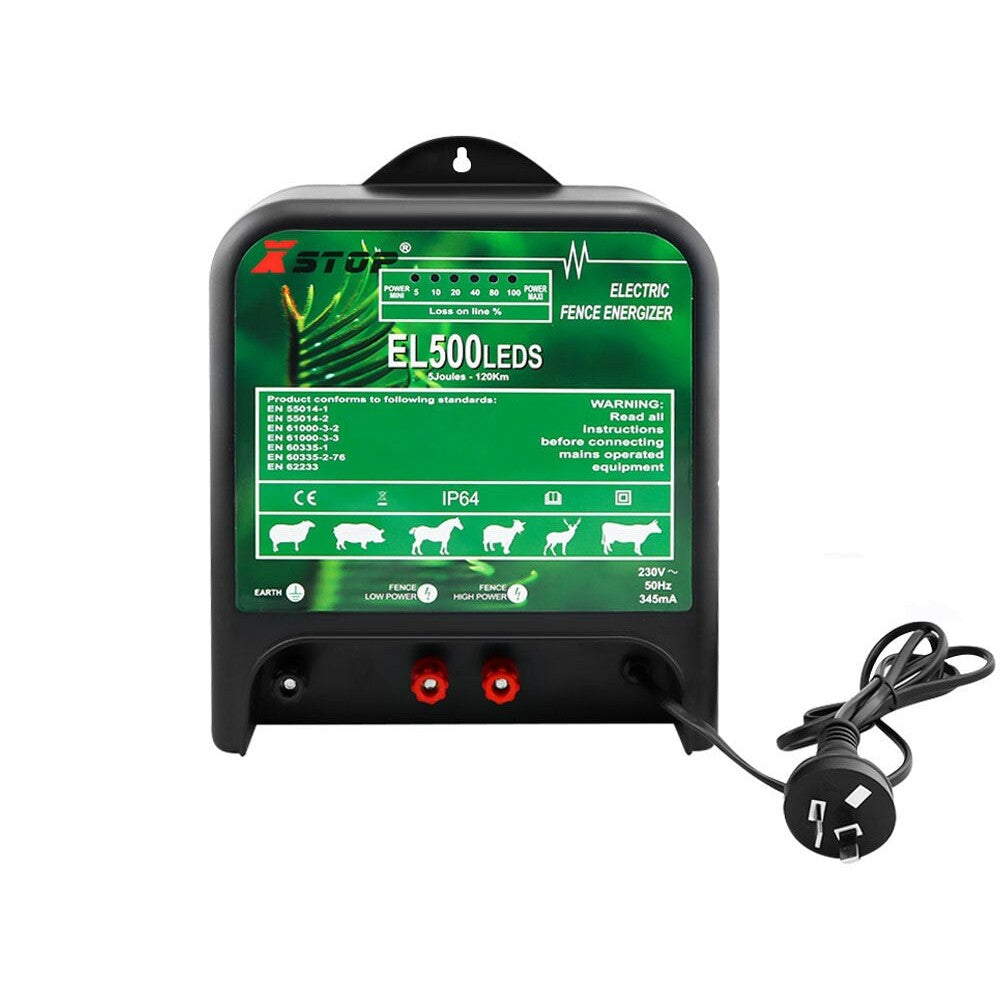 Electric fence energiser packaging box and contents