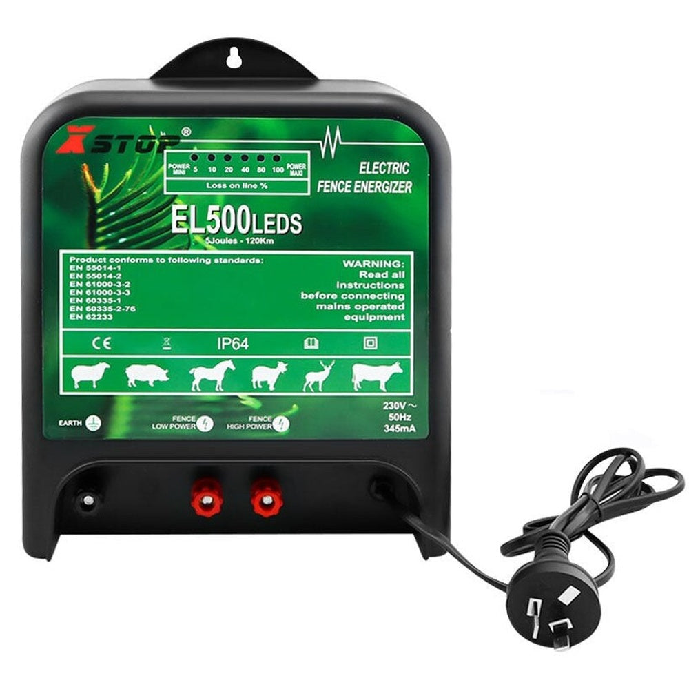 Electric fence energiser packaging box and contents