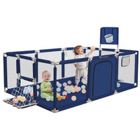 Thumbnail for Portable Baby Playpen Fence Gate 182cm blue mesh side view