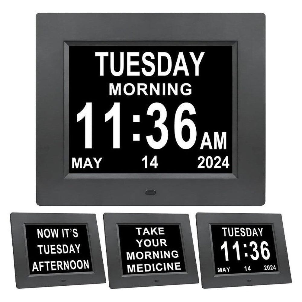 Clock with large non-abbreviated text