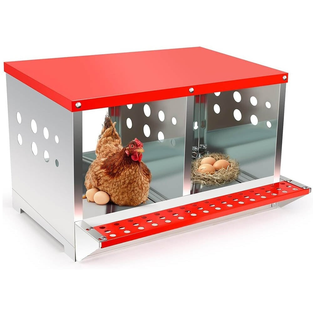 Chicken nesting box with two compartments front view