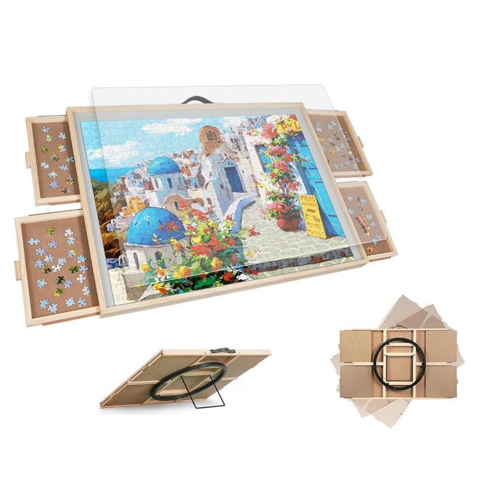 Natural wood jigsaw table with tilting board