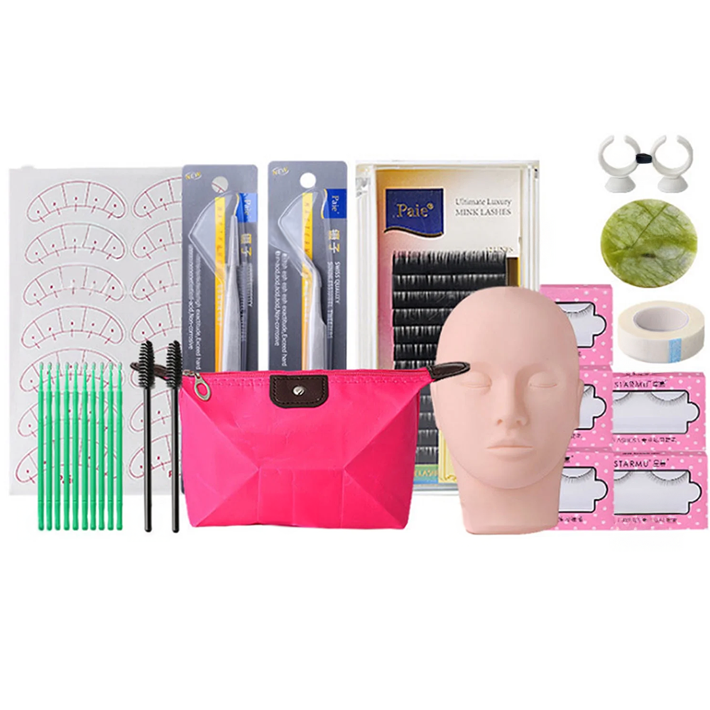 Lash extensions kit with mannequin head and tools