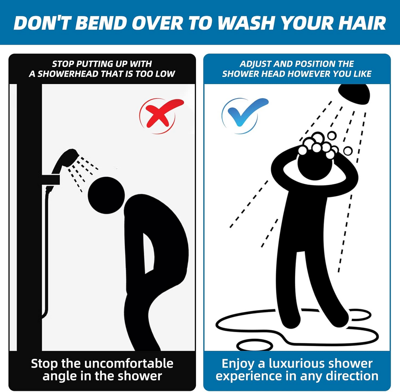 Shower Head Extension Arm (Silver, 11-inch Extension)