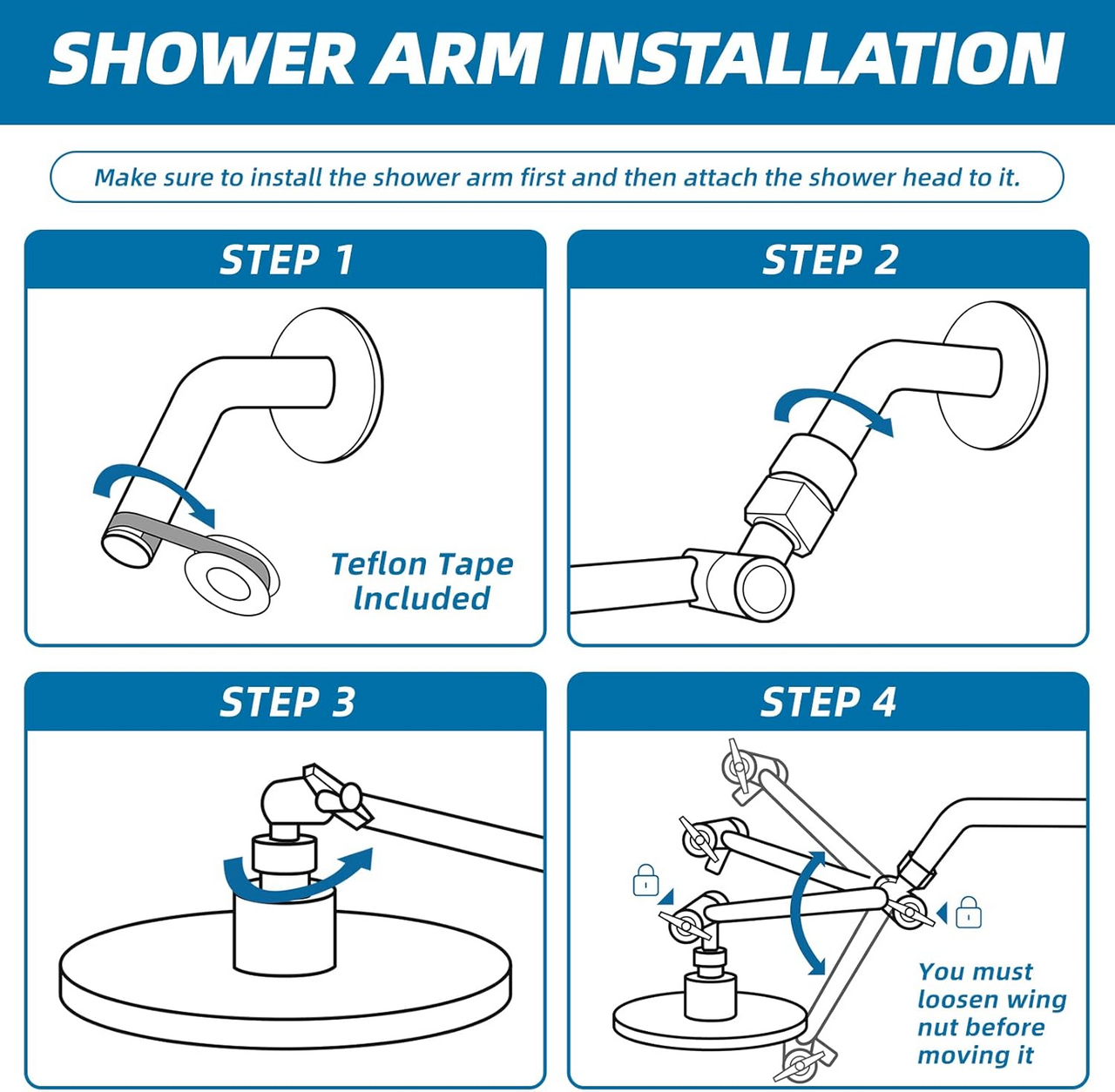 Shower Head Extension Arm (Silver, 11-inch Extension)