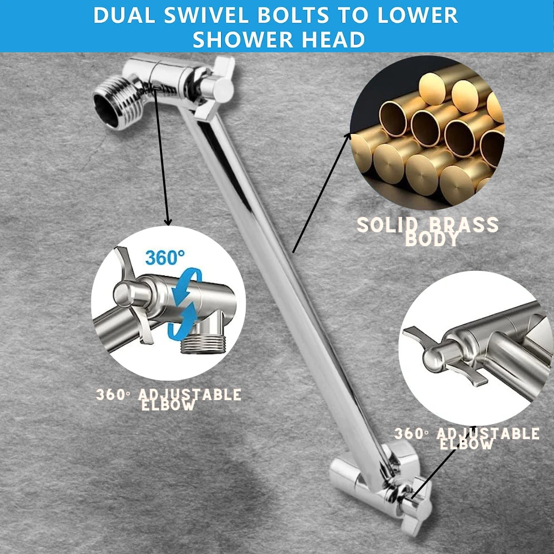 Shower Head Extension Arm (Silver, 11-inch Extension)