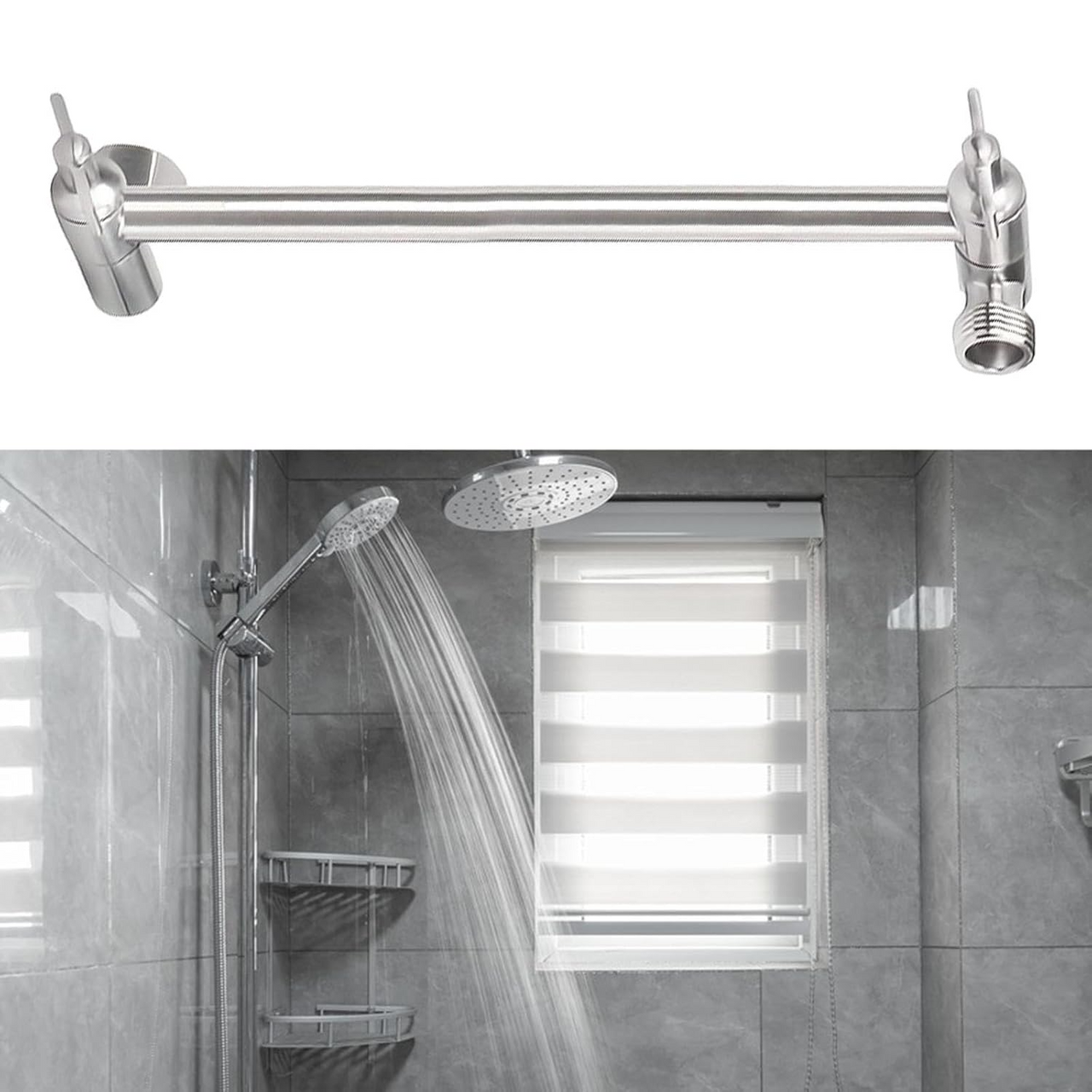 Shower Head Extension Arm (Silver, 11-inch Extension)