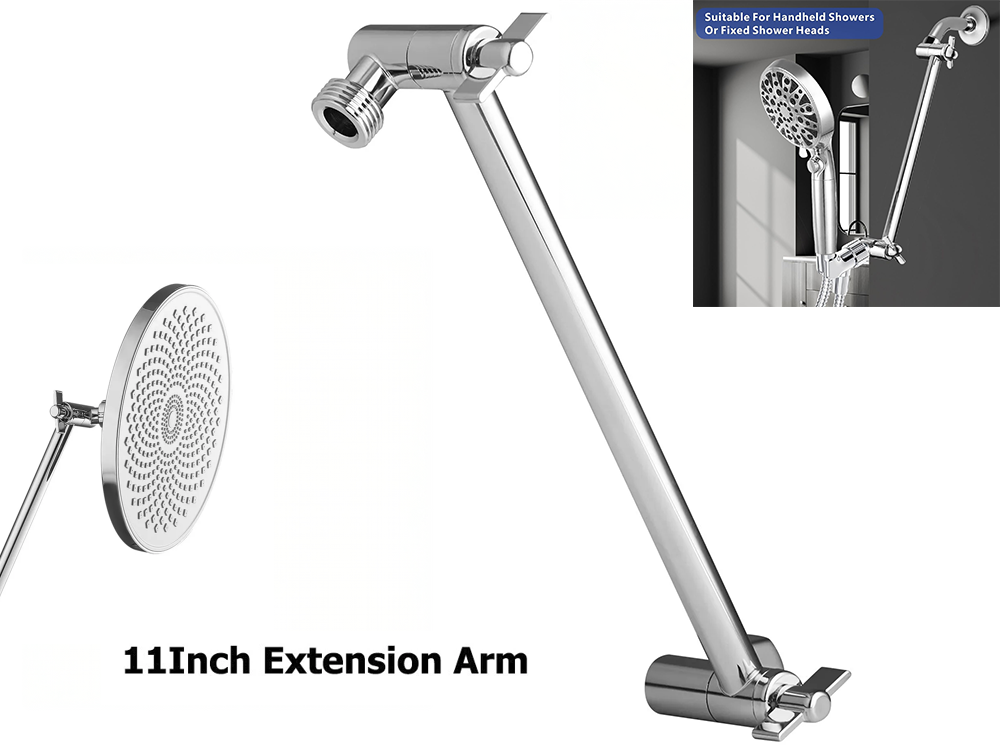 Shower Head Extension Arm (Silver, 11-inch Extension)
