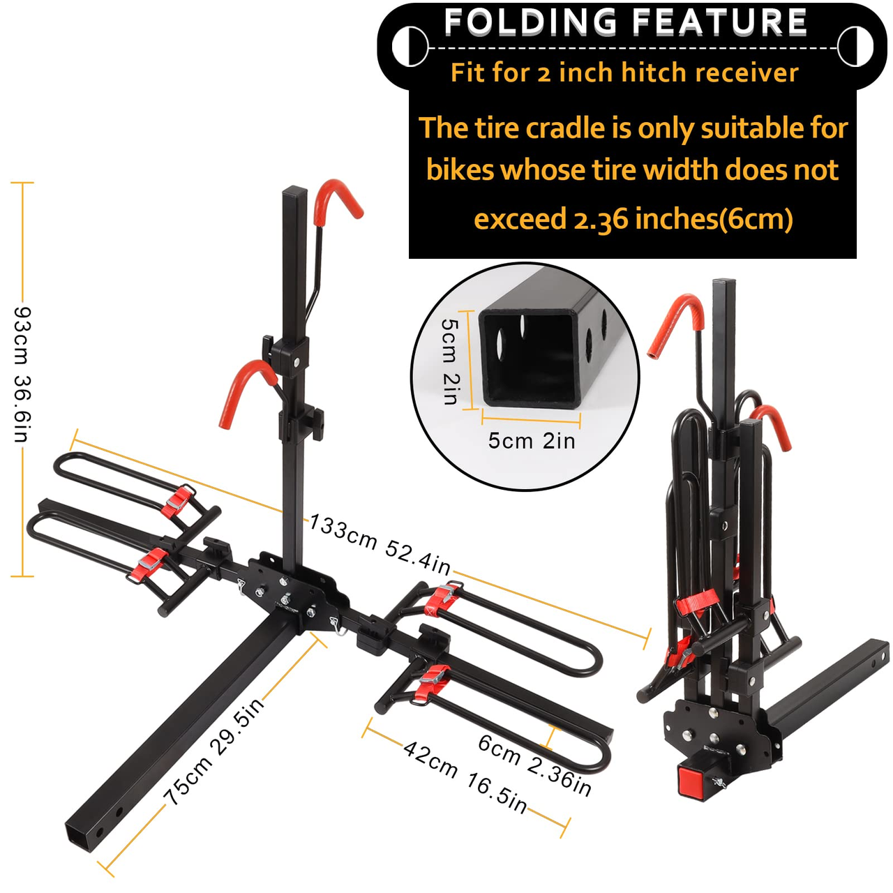 Bike Rack Electric Bicycle Carrier Hitch Rear Platform Suitable for E Bike