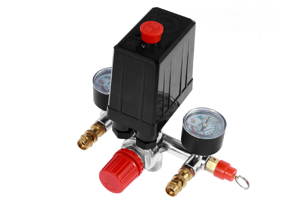 Close-up of red safety cap on pressure switch