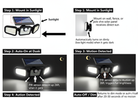 Thumbnail for 3-Headed Outdoor Solar Motion Sensor Light 74LED