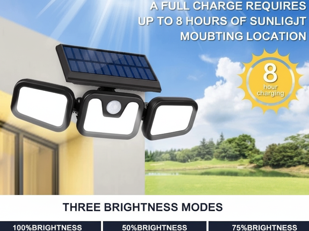 3-Headed Outdoor Solar Motion Sensor Light 74LED