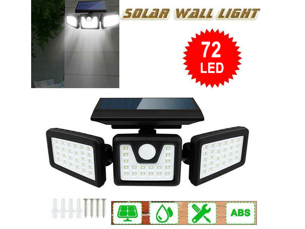 3-Headed Outdoor Solar Motion Sensor Light 74LED