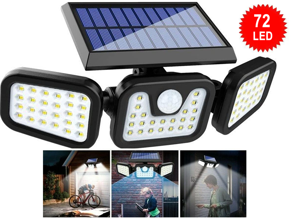 3-Headed Outdoor Solar Motion Sensor Light 74LED