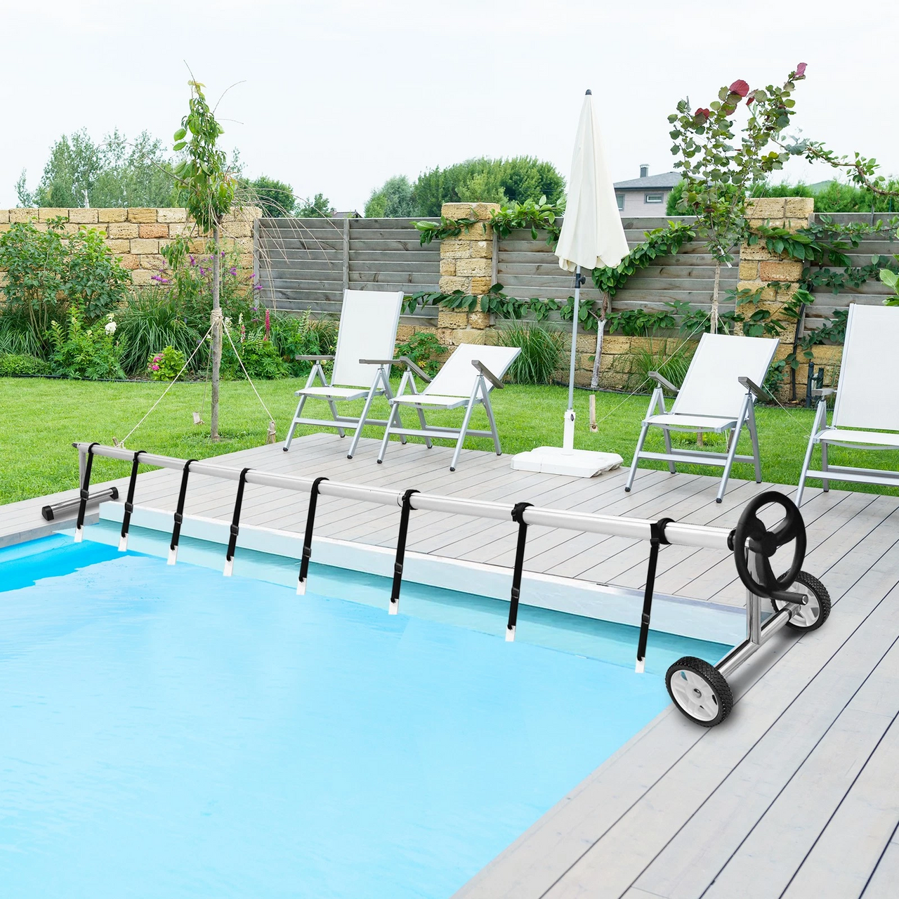 Pool Cover Roller 6.4 m Adjustable Swimming Pool Solar Blanket Reel
