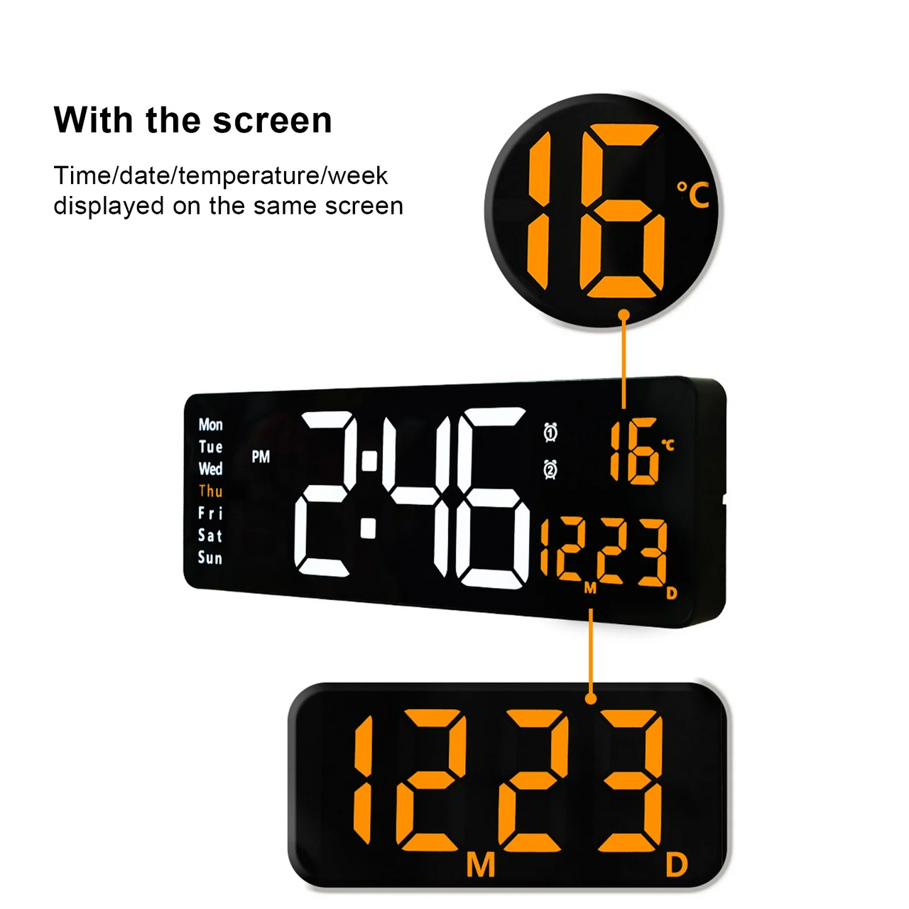 Digital Wall Clock Large Display LED Clock 16"
