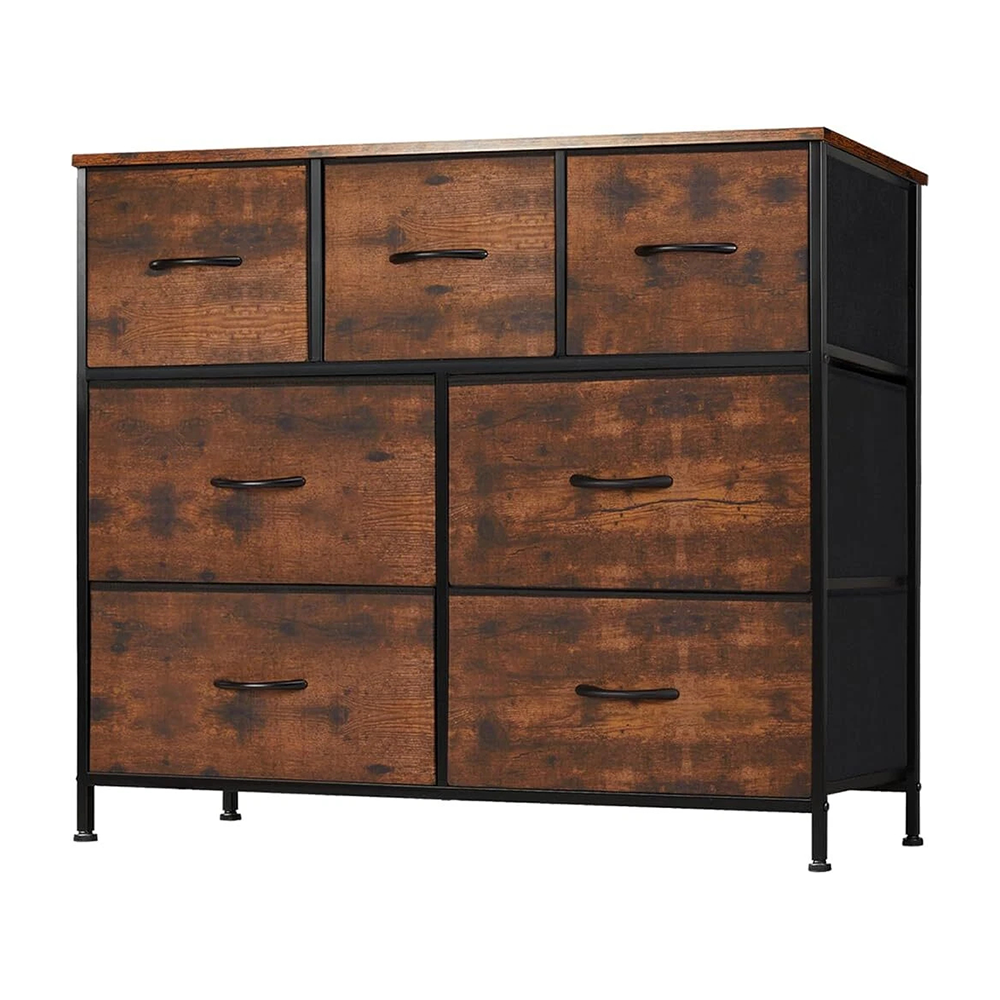 Chest of drawers tall boy 7 drawers rust colour front view