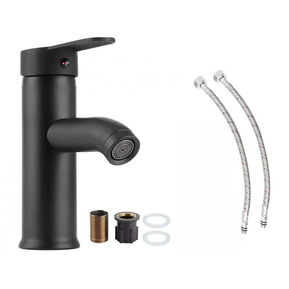 Bathroom basin mixer tap with sleek black stainless steel finish