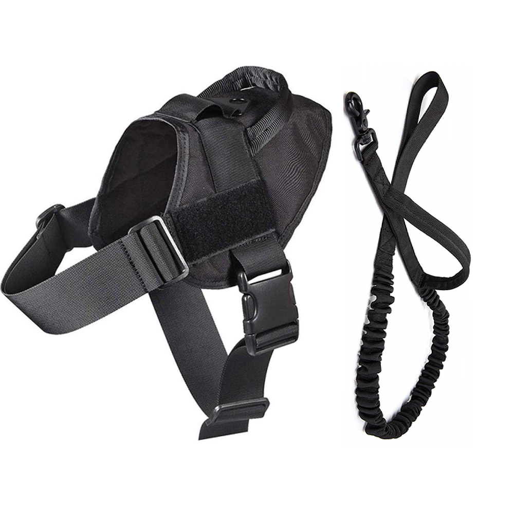 Large black dog harness with adjustable nylon straps
